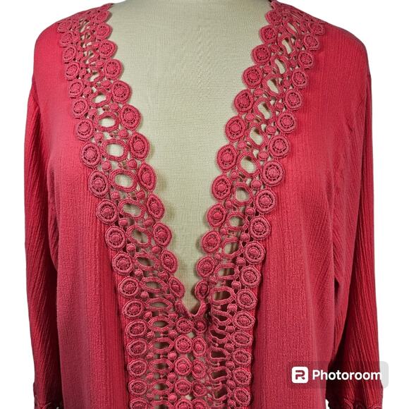 La Blanca Coral Pink Embroidered Lace Swimsuit Cover Up, Style #LB4CC55, Size L - Picture 2 of 11